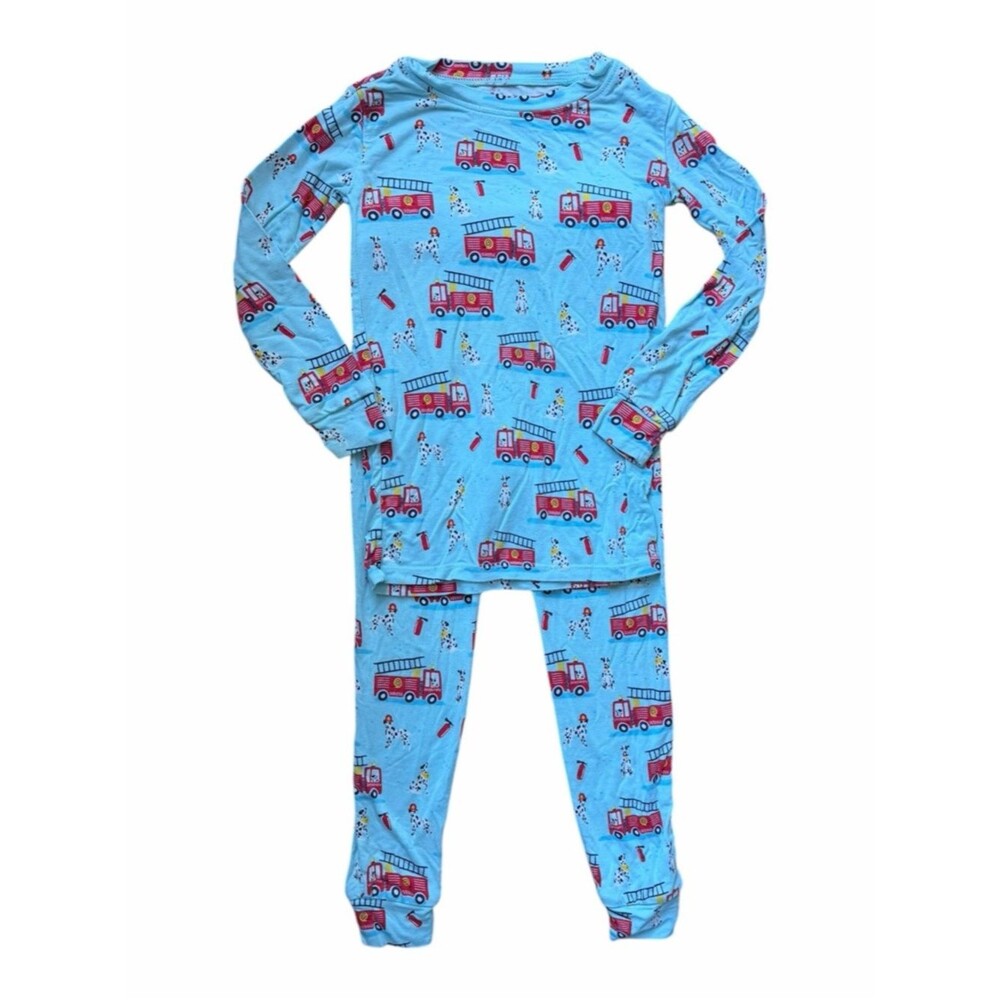 RuggedButts Boys 3T Fire Truck Dalmatian Pajama Set Blue Stretch Loungewear